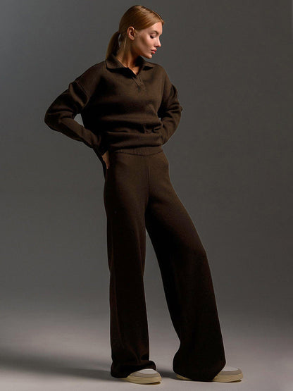 Lounge Set with Wide Trousers and Polo Sweater