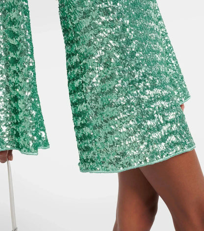 Chic Party Ladies Mini Dress with Sequins and Deep V-Neck