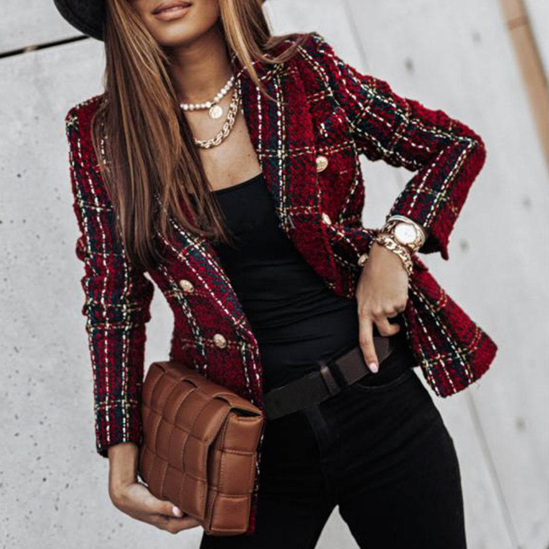 Zepia - Checked ladies' blazer with flap pockets