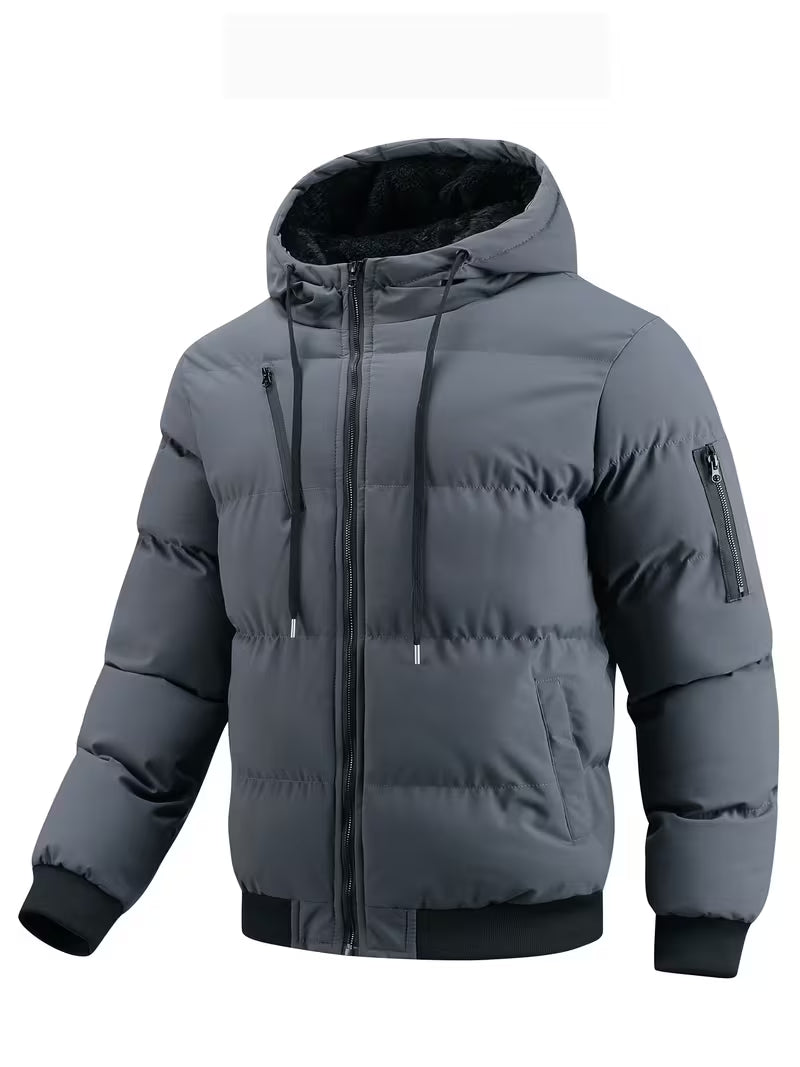 Padded jacket with hood and fleece lining