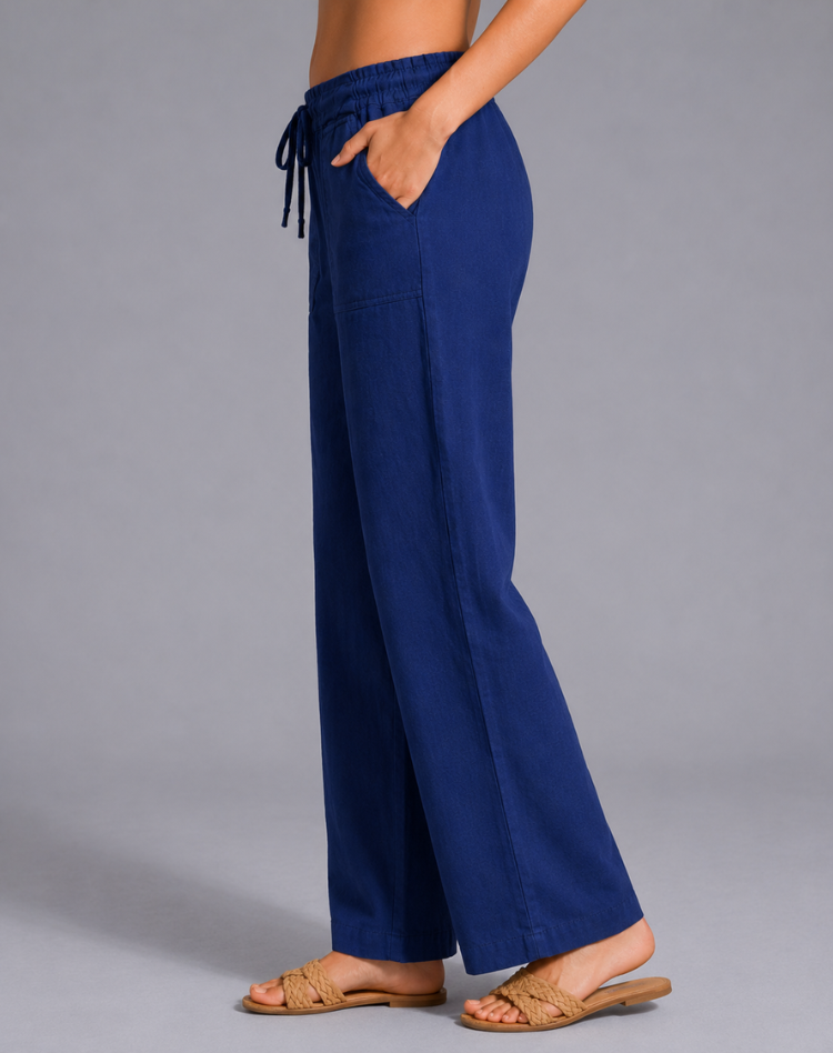 Comfortable Wide Trousers with Elastic Waist and Drawstring for Women