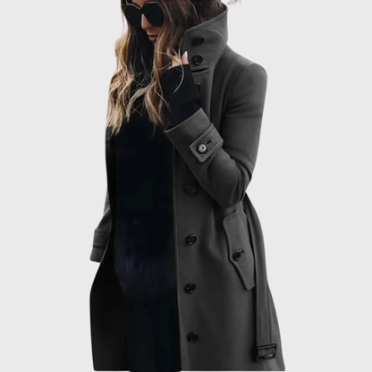 Ladies Timeless Long Winter Coat with Stand-Up Collar