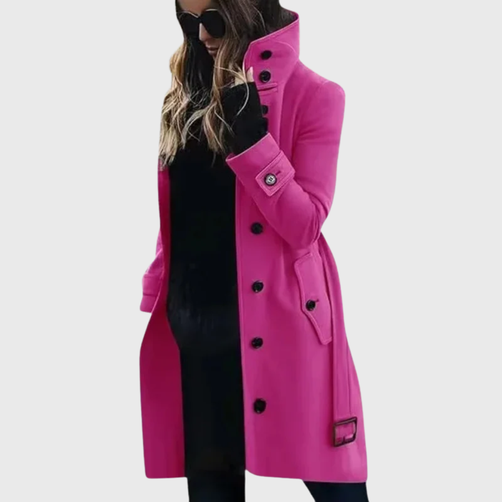 Ladies Timeless Long Winter Coat with Stand-Up Collar