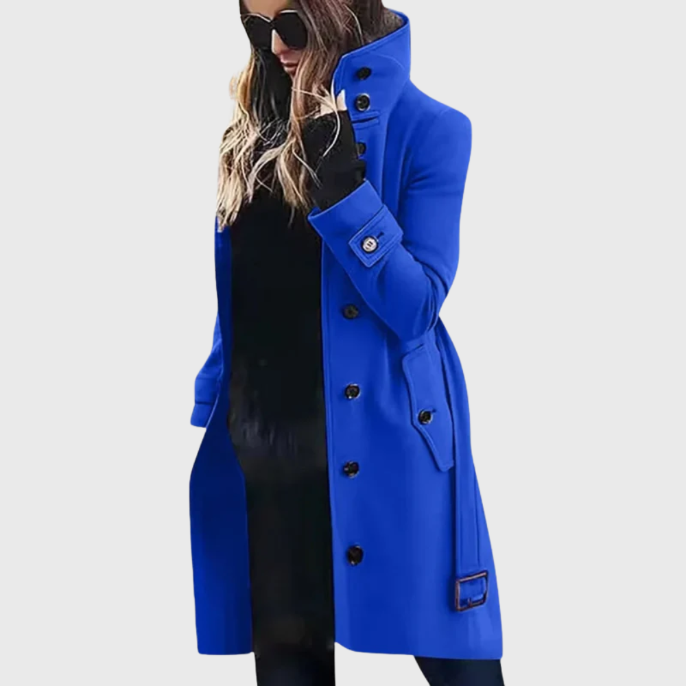 Ladies Timeless Long Winter Coat with Stand-Up Collar