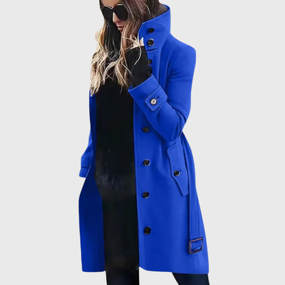 Ladies Timeless Long Winter Coat with Stand-Up Collar
