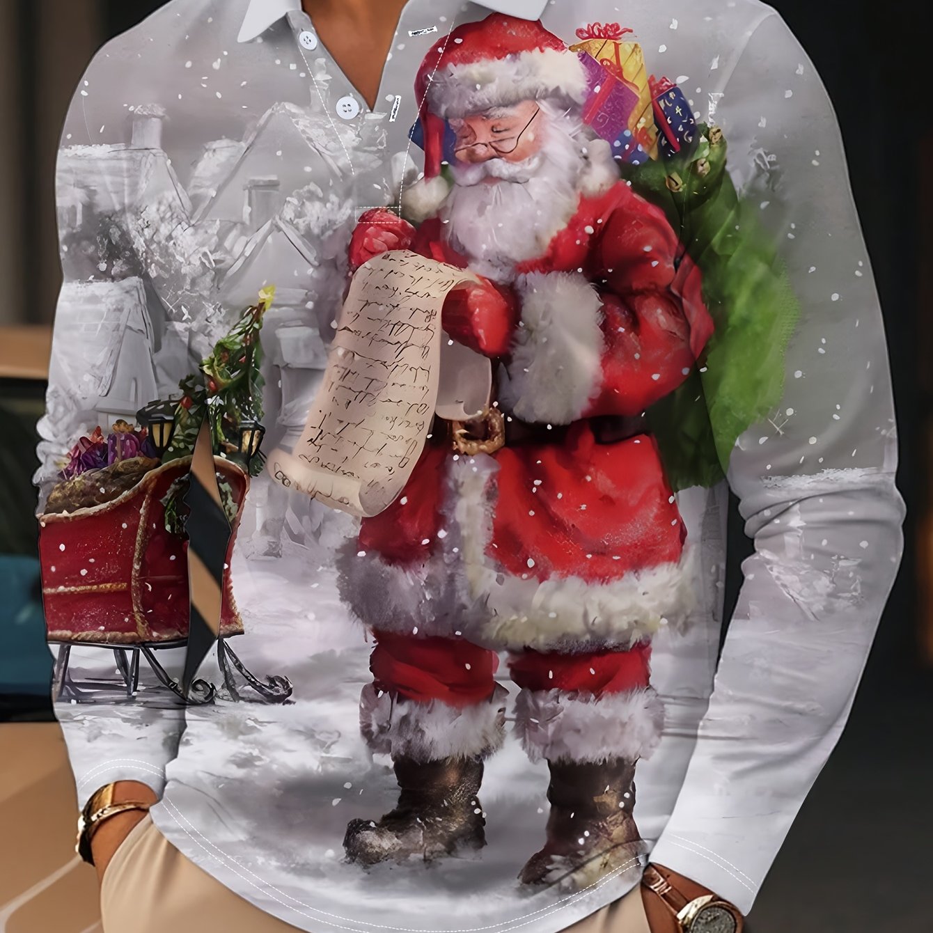 Piet | Casual Long Sleeve Polo with Christmas Print