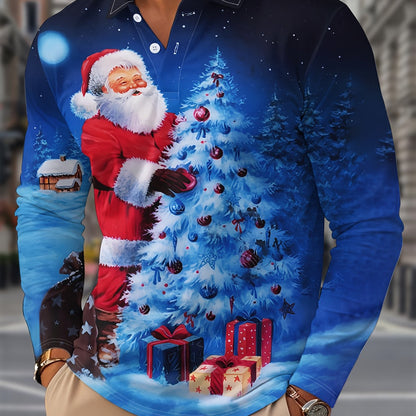 Piet | Casual Long Sleeve Polo with Christmas Print