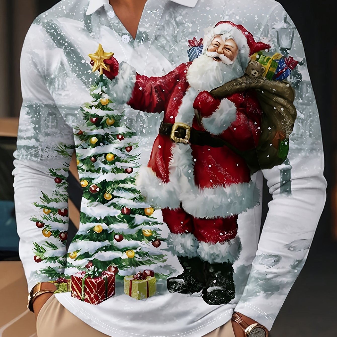 Piet | Casual Long Sleeve Polo with Christmas Print