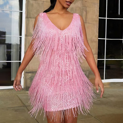 Damen-Sommerkleid mit Pailletten und Fransen für festliche Abende