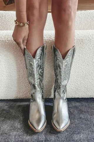 Ladies' Mid-Height Cowboy Boots with Zip, Pointed Toe and Low Heel
