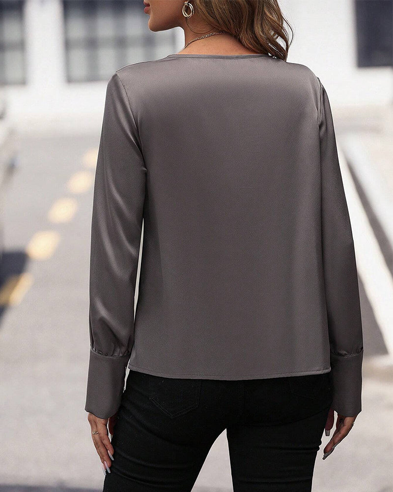 Plain Colour Blouse with Pleats