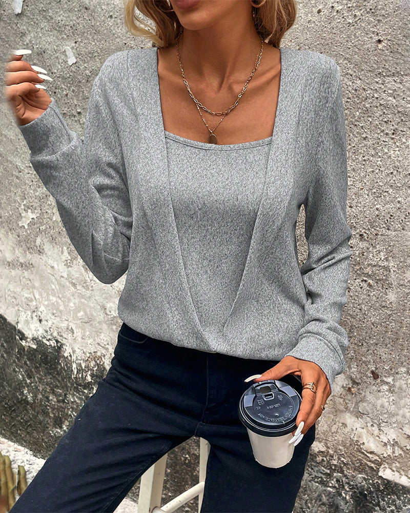 Plain patchwork top with square neckline