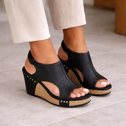 Platform wedge sandals with cutout