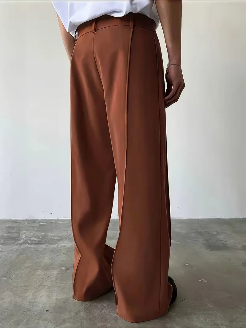 Pleated Design Trousers with Loose Straight Leg