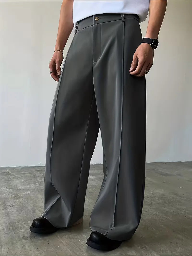 Pleated Design Trousers with Loose Straight Leg