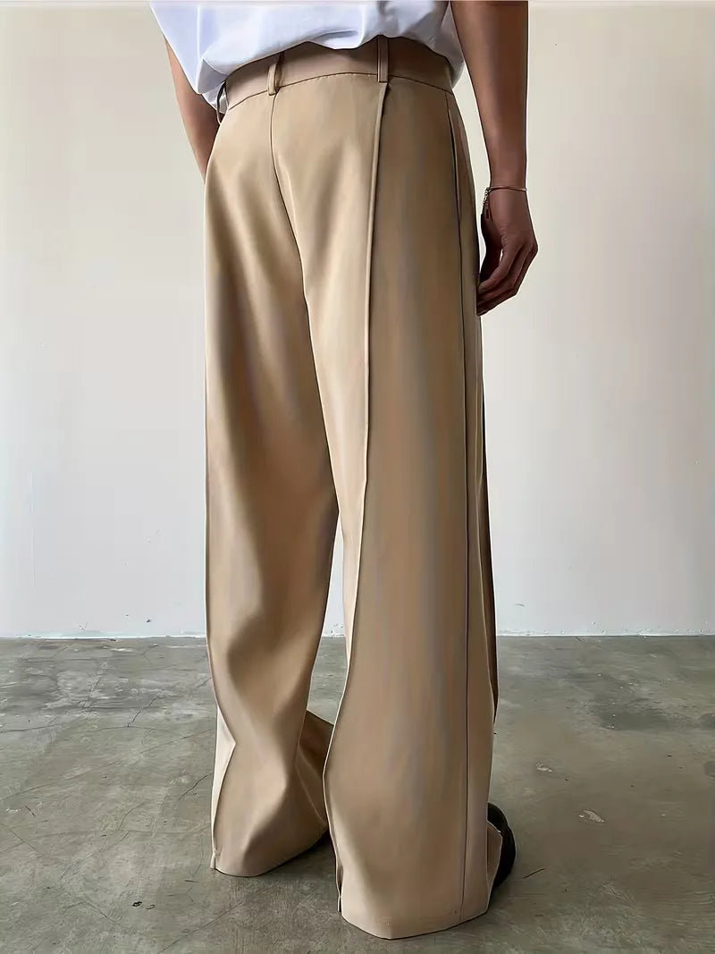 Pleated Design Trousers with Loose Straight Leg