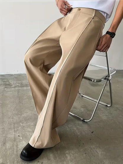 Pleated Design Trousers with Loose Straight Leg