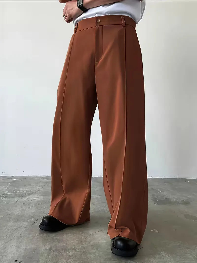 Pleated Design Trousers with Loose Straight Leg