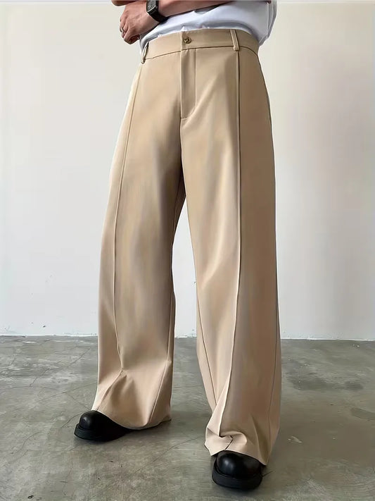 Pleated Design Trousers with Loose Straight Leg