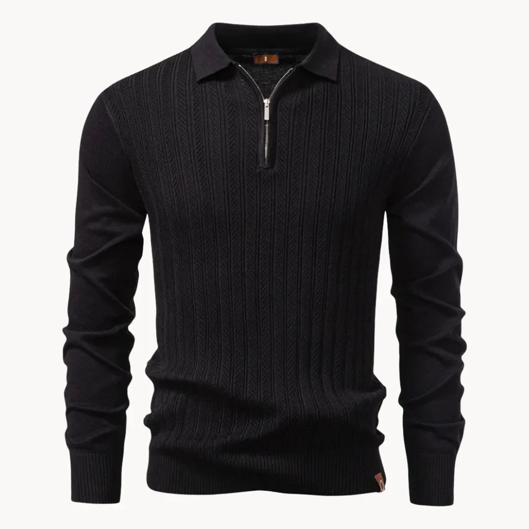 Hugo | Polo with Ribbed Pattern and Short Zip
