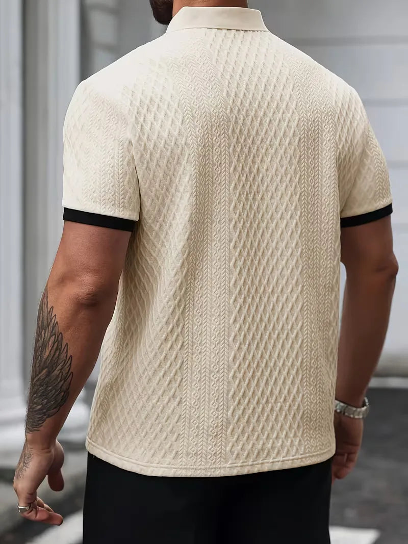 Polo with V-neck and jacquard pattern