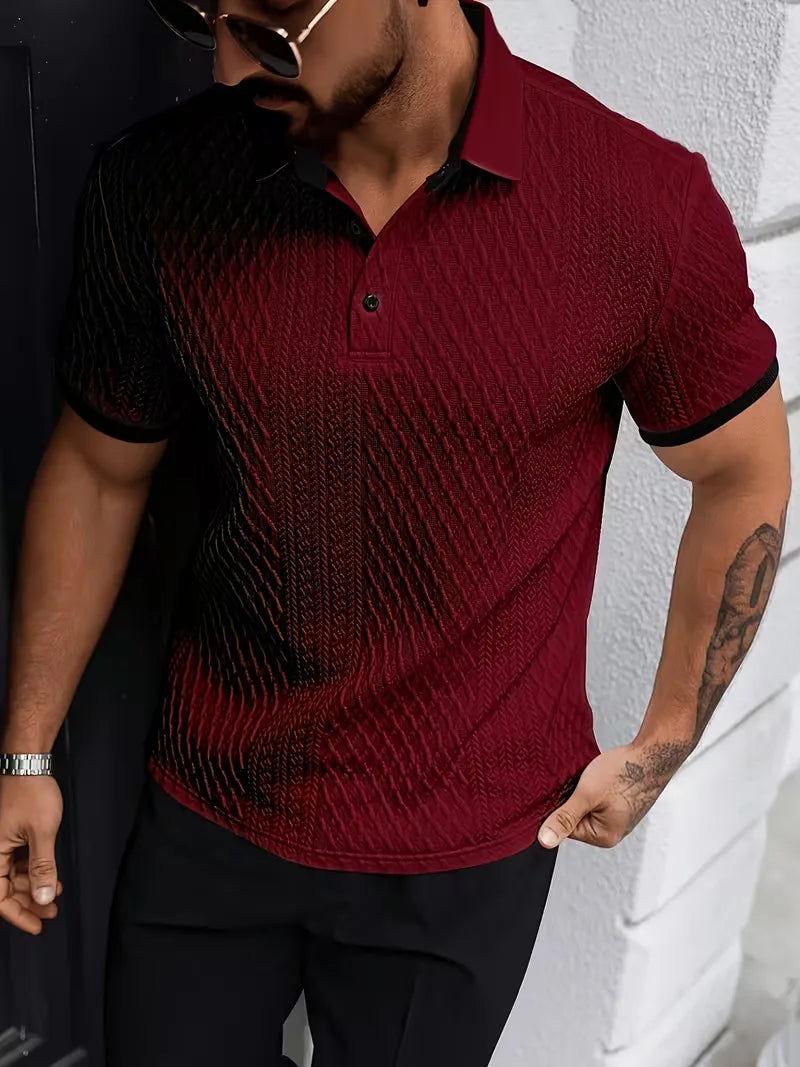 Polo with V-neck and jacquard pattern