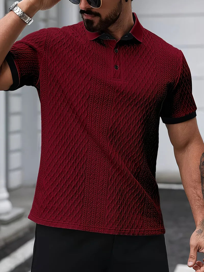 Polo with V-neck and jacquard pattern
