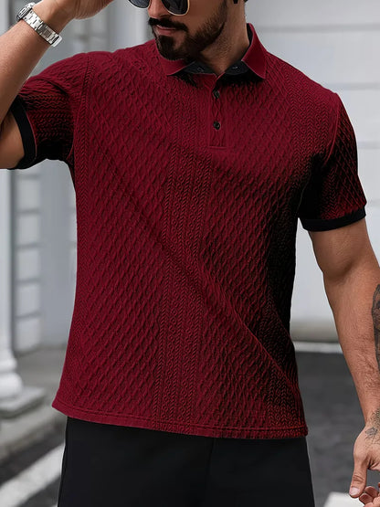 Polo with V-neck and jacquard pattern