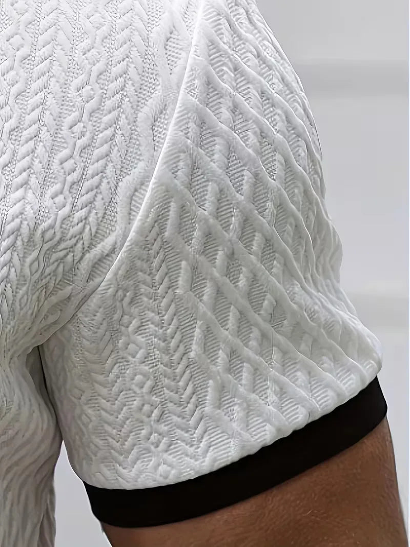 Polo with V-neck and jacquard pattern