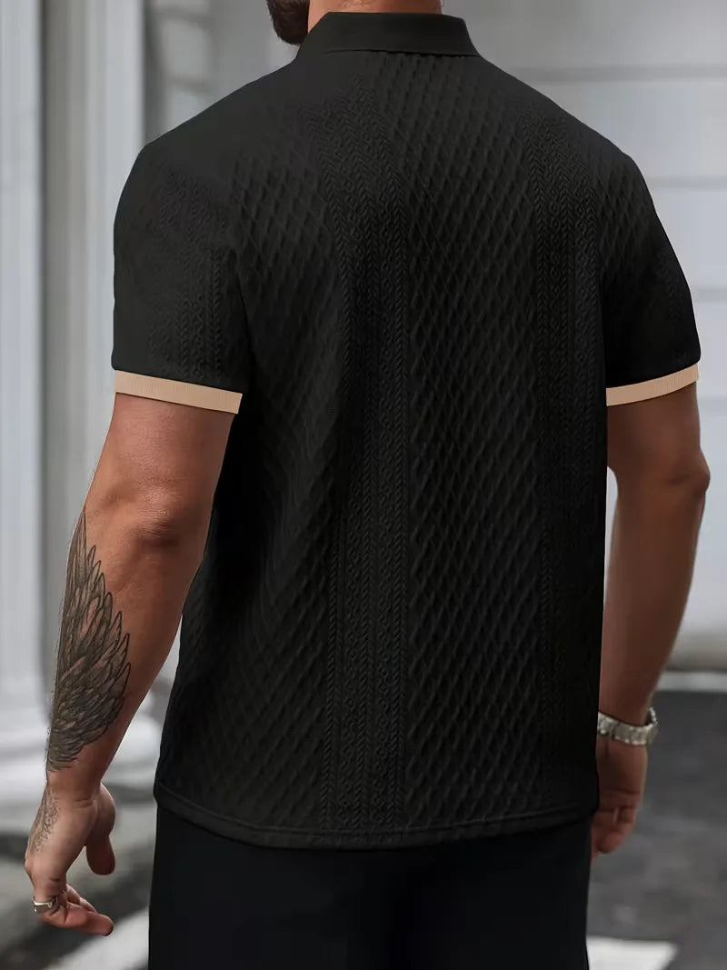 Polo with V-neck and jacquard pattern
