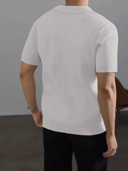 Polo with V-neck and ribbed texture