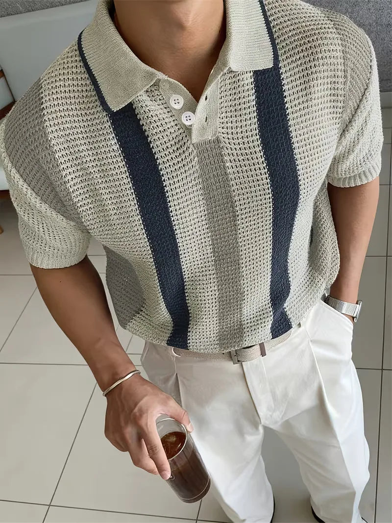 Polo with V-neck and short sleeves