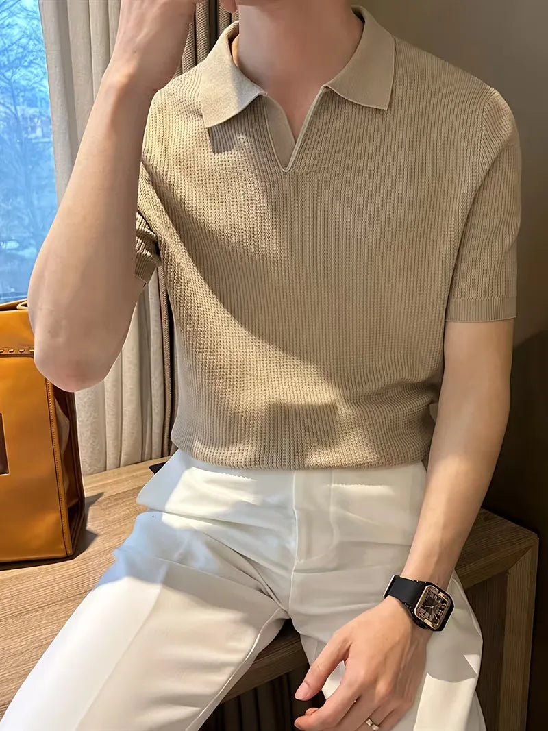 Polo with V-neck and short sleeves