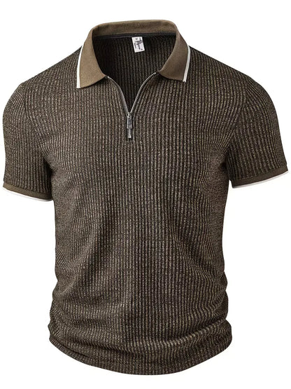 Polo with Zip Collar and Ribbed Texture