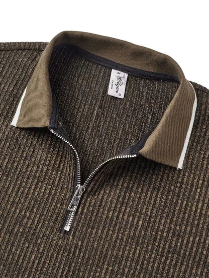 Polo with Zip Collar and Ribbed Texture