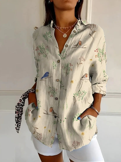 Blouse with Floral Print and Long Sleeves for Women