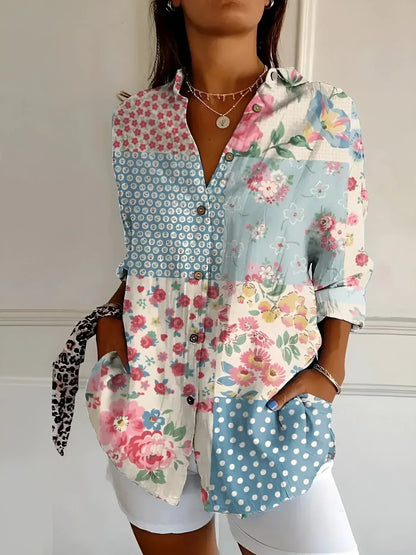 Blouse with Floral Print and Long Sleeves for Women