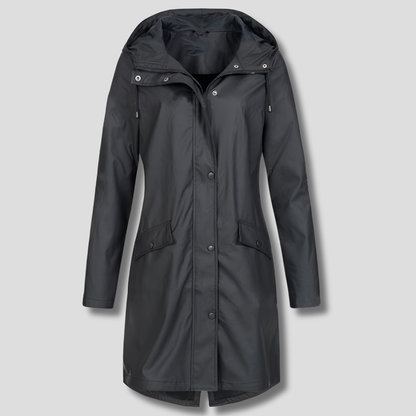 Presca - Long raincoat with hood and pockets for women
