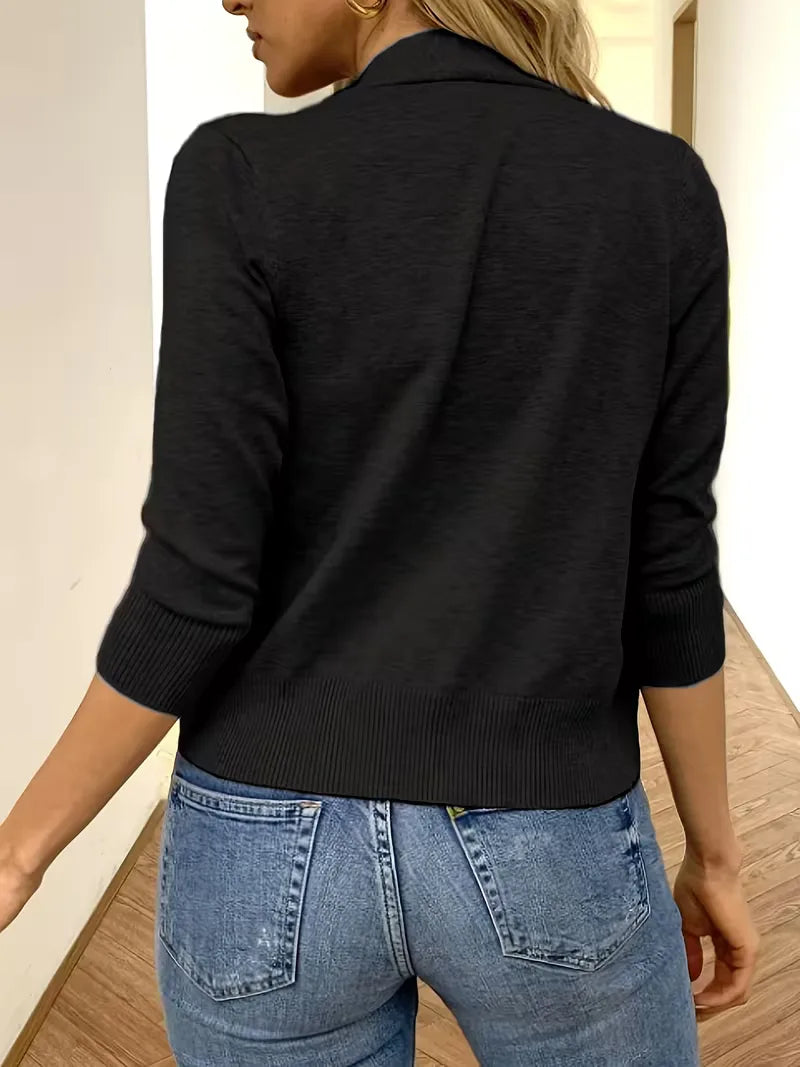Purple open-front cardigan 3/4 sleeves