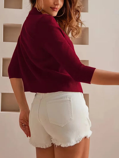 Purple open-front cardigan 3/4 sleeves