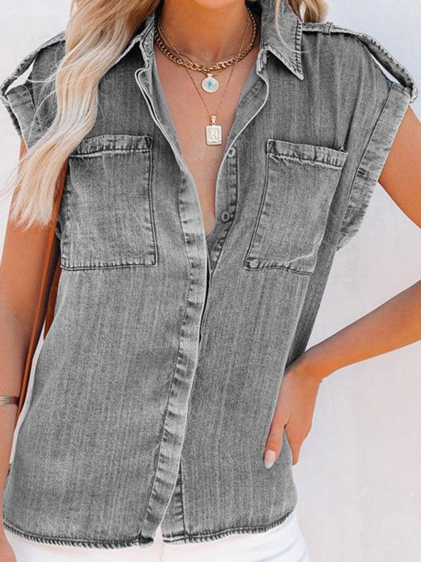 Mouwloze spijkerblouse met borstzakken voor dames