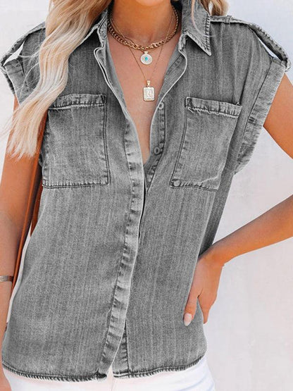 Mouwloze spijkerblouse met borstzakken voor dames