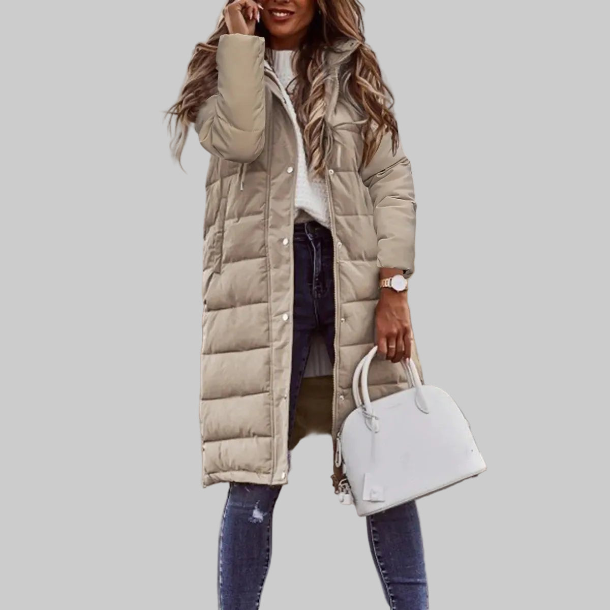 Quilted Long Hooded Jacket for Women