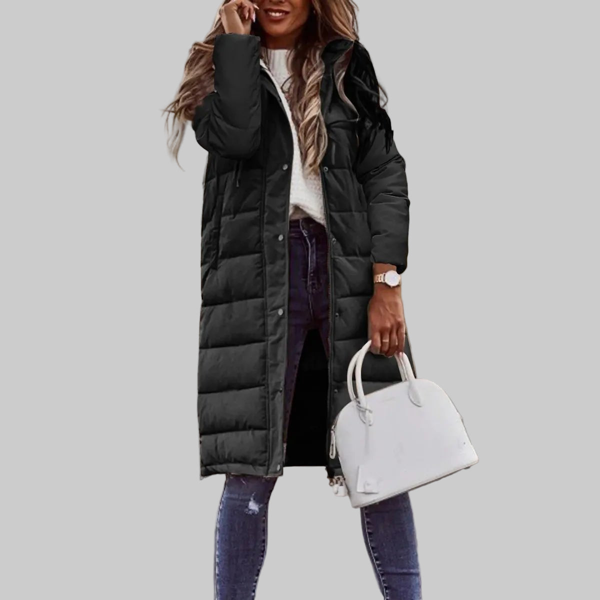 Quilted Long Hooded Jacket for Women