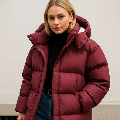 Quilted Winter Coat with Hood and Boxy Fit