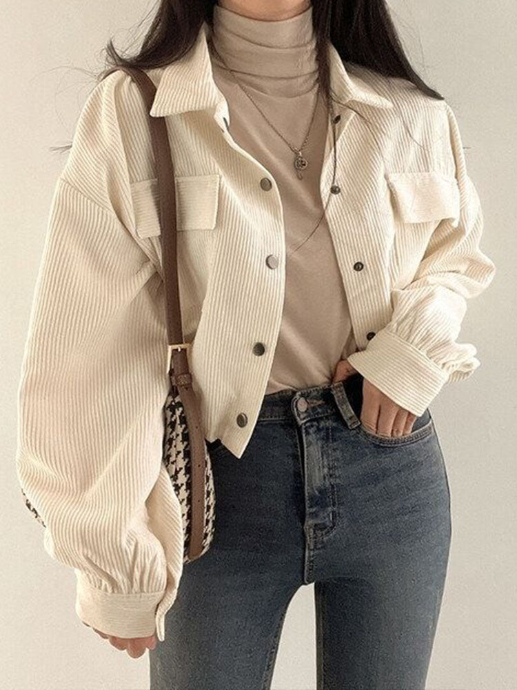 Ladies' Short Corduroy Jacket with Button Closure