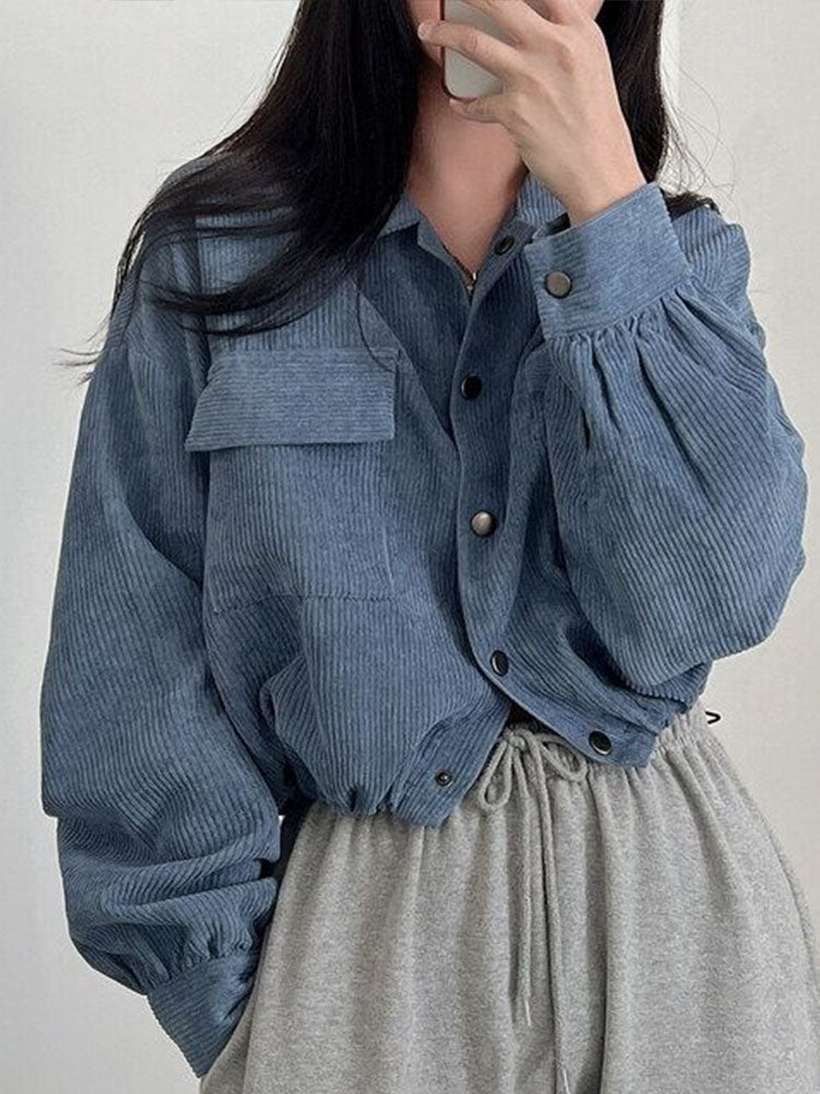 Ladies' Short Corduroy Jacket with Button Closure