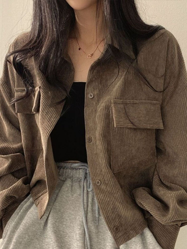 Ladies' Short Corduroy Jacket with Button Closure