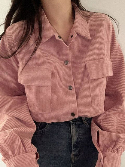 Ladies' Short Corduroy Jacket with Button Closure