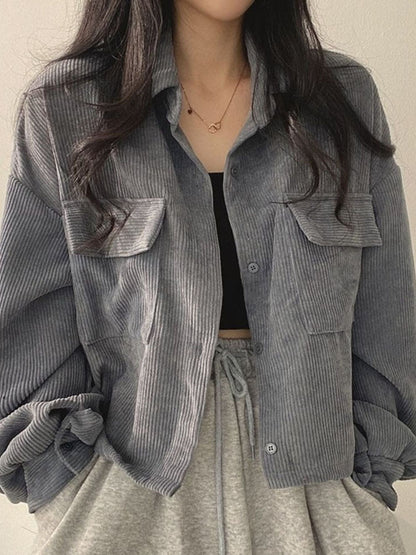Ladies' Short Corduroy Jacket with Button Closure